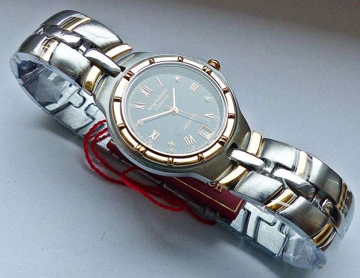 RETAIL: R10,097 Krug Baumen LADIES Regatta 4X Genuine Diamond Black Dial Two Tone Watch