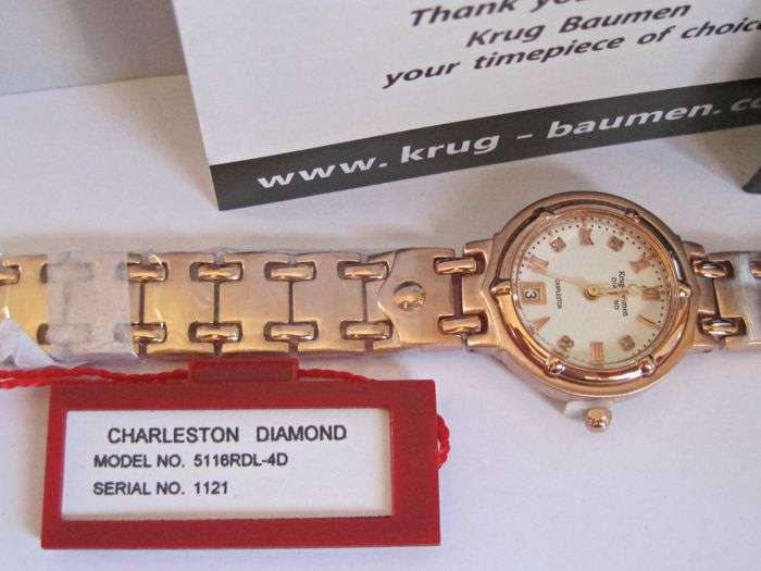 NEW RRP £585 Krug Baumen Ladies Charleston 4 Diamond White Dial Rose Gold Watch