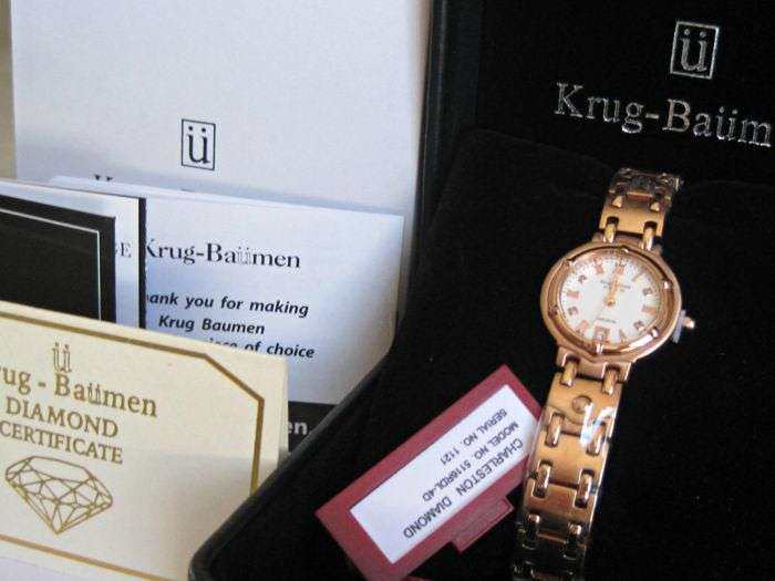 NEW RRP £585 Krug Baumen Ladies Charleston 4 Diamond White Dial Rose Gold Watch