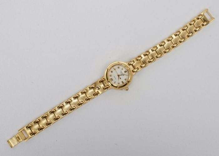 Retail @ R9900 Krug Baumen Ladies Charleston 4 Diamond White Dial 18K Gold  Strap Watch