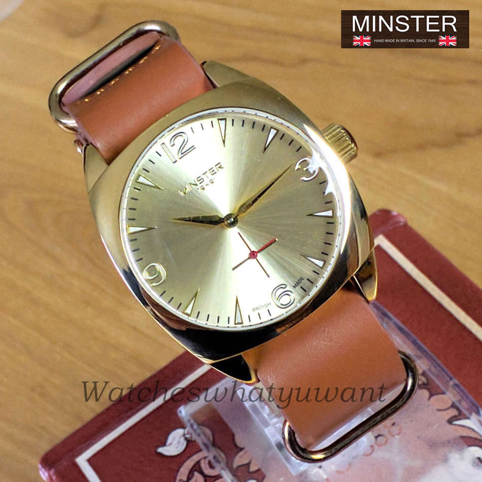 Minster 1949 BRITISH MADE Mens Burlingham Brown Leather Strap Watch