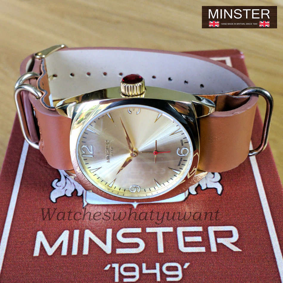 Minster 1949 BRITISH MADE Mens Burlingham Brown Leather Strap Watch