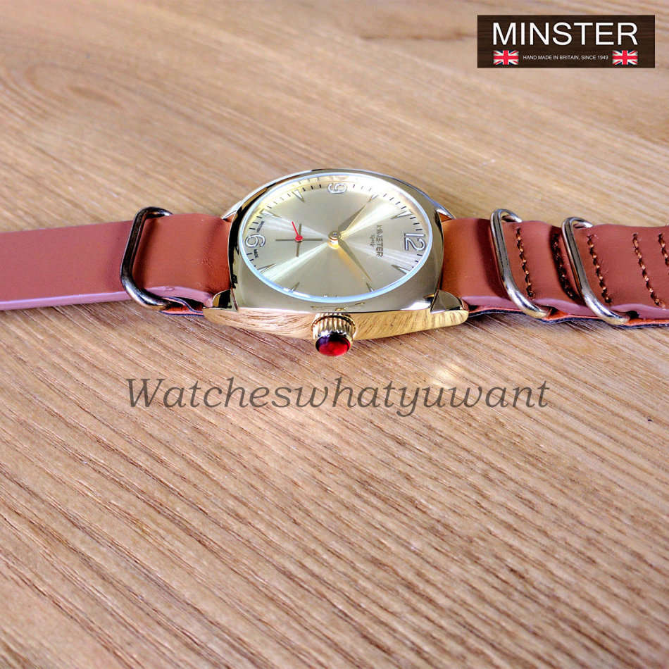 Minster 1949 BRITISH MADE Mens Burlingham Brown Leather Strap Watch