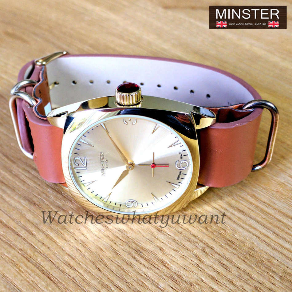 Minster 1949 BRITISH MADE Mens Burlingham Brown Leather Strap Watch