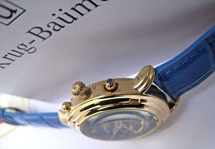 RETAIL: R15,727.47 Krug Baumen MEN Principle CHRONO Gold 8X REAL Diamond Blue Leather Watch