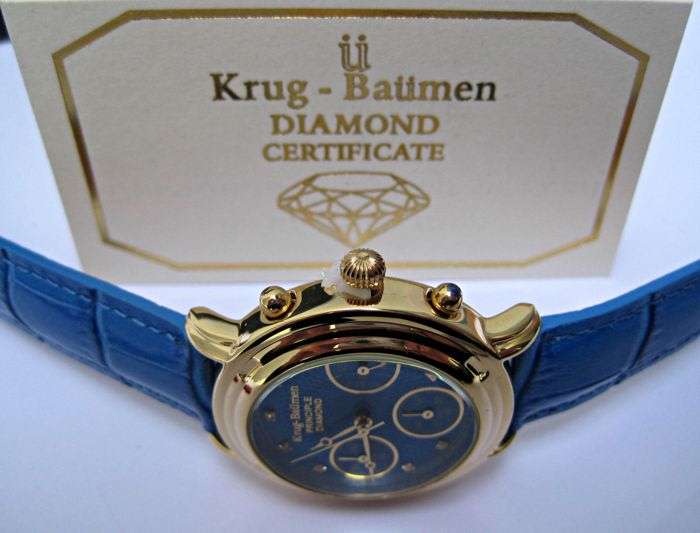 RETAIL: R15,727.47 Krug Baumen MEN Principle CHRONO Gold 8X REAL Diamond Blue Leather Watch