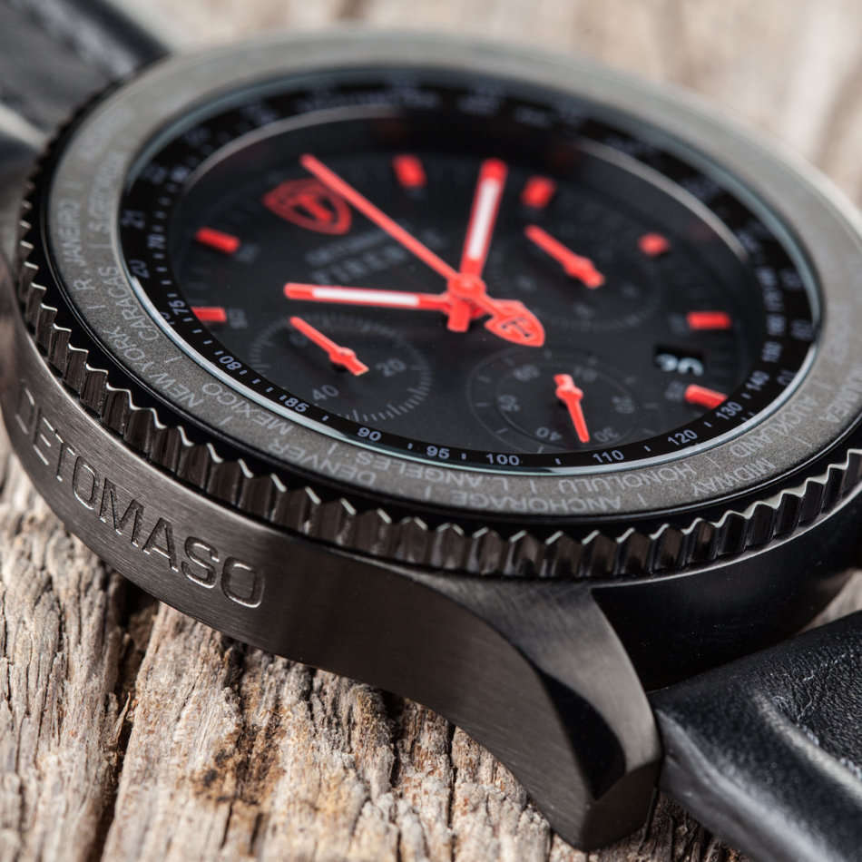 DETOMASO FIRENZE XXL Mens Wrist Watch 48mm Casing Black Red Chronograph New