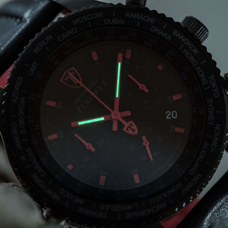 DETOMASO FIRENZE XXL Mens Wrist Watch 48mm Casing Black Red Chronograph New