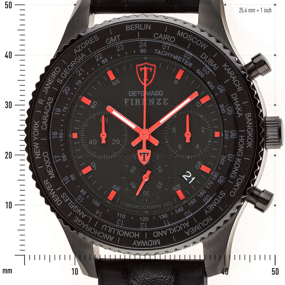 DETOMASO FIRENZE XXL Mens Wrist Watch 48mm Casing Black Red Chronograph New