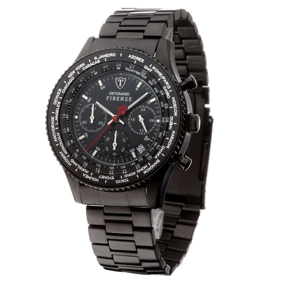 DETOMASO Firenze Mens Wrist Watch Chronograph Stainless Steel Black Sport New