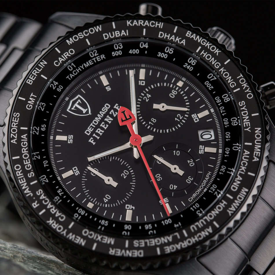DETOMASO Firenze Mens Wrist Watch Chronograph Stainless Steel Black Sport New