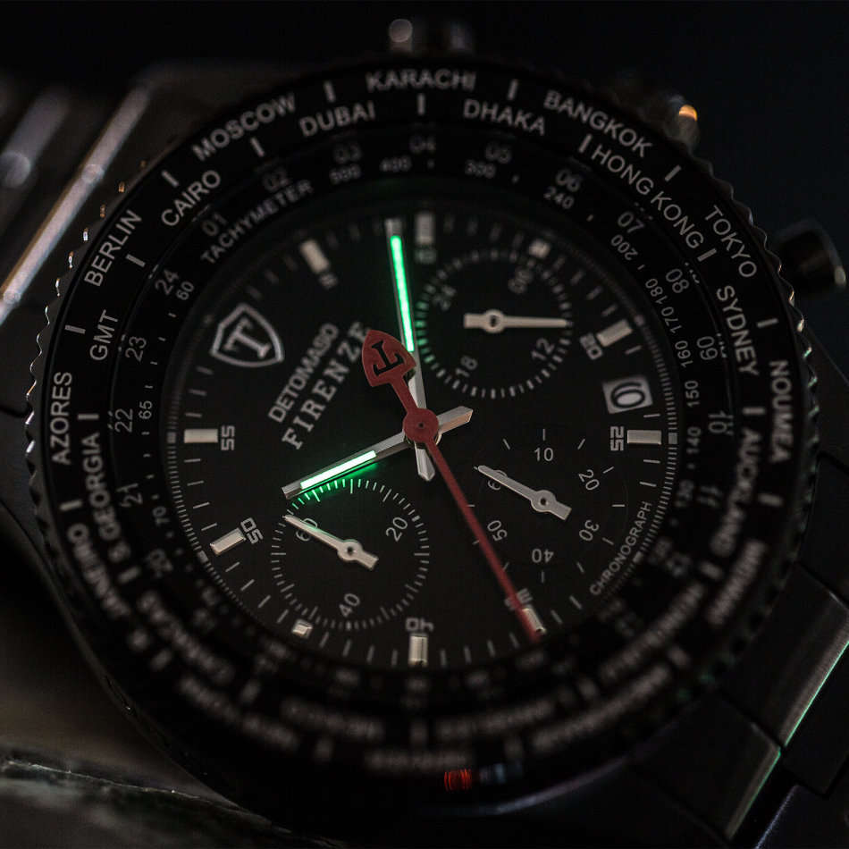 DETOMASO Firenze Mens Wrist Watch Chronograph Stainless Steel Black Sport New