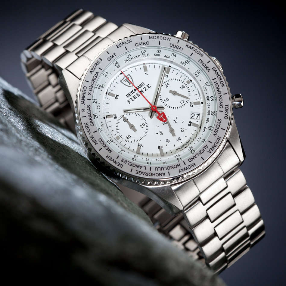 DETOMASO Firenze Mens Wrist Watch Chronograph Stainless Steel White Sport New