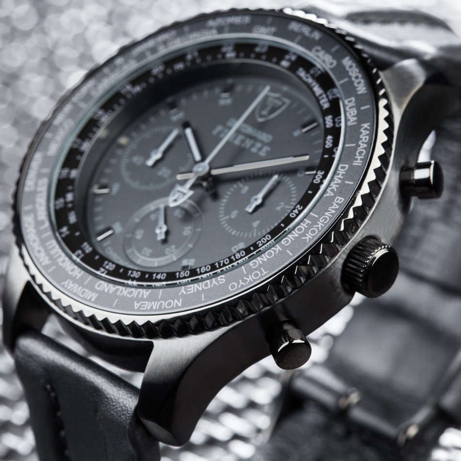 DETOMASO FIRENZE XXL Mens Wrist Watch 48mm Casing Black Red Chronograph New