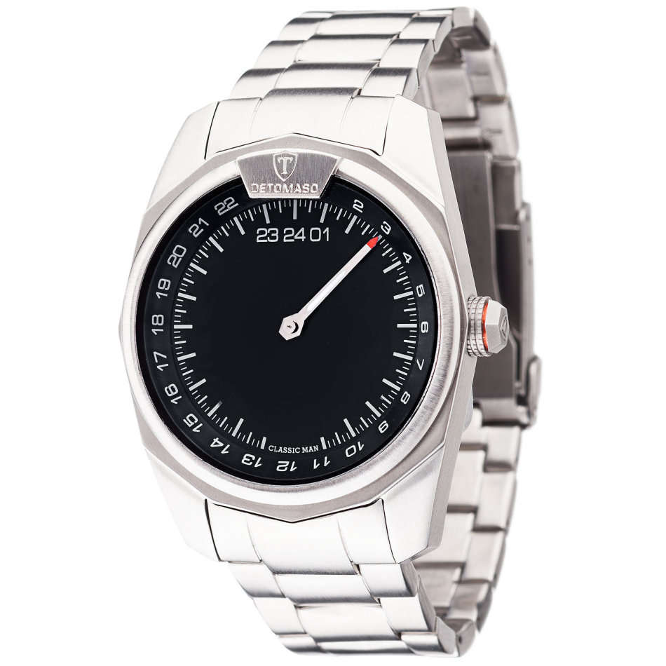 DETOMASO SWISS CLASSIC MAN 24h One Hand Mens Wrist Watch Silver Sapphire Glass New