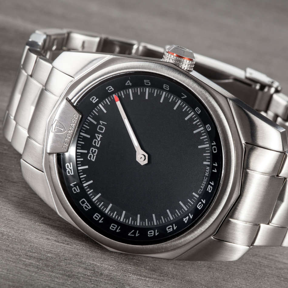 DETOMASO SWISS CLASSIC MAN 24h One Hand Mens Wrist Watch Silver Sapphire Glass New