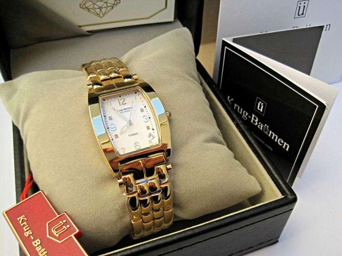 RETAIL: R11,220.21 Krug Baümen MEN Tuxedo 4 Natural Diamond White Dial 18Kt Gold Strap Watch