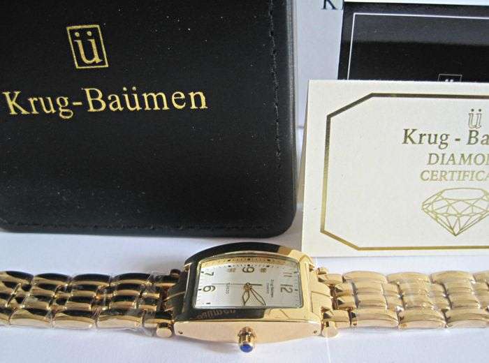 RETAIL - R11,143.70 Krug Baümen Ladies Tuxedo 4 REAL Diamond White Dial 18Kt Gold Watch