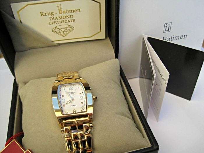 RETAIL: R11,220.21 Krug Baümen MEN Tuxedo 4 Natural Diamond White Dial 18Kt Gold Strap Watch