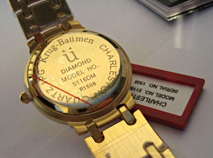 R1 AUCTION** RRP £625 Krug Baumen MEN Charleston 4X REAL Diamonds White Dial 18kT Gold  Strap Watch