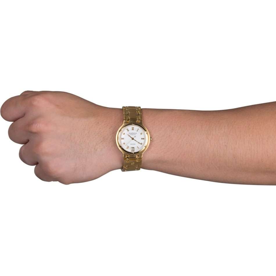 R1 AUCTION** RRP £625 Krug Baumen MEN Charleston 4X REAL Diamonds White Dial 18kT Gold  Strap Watch