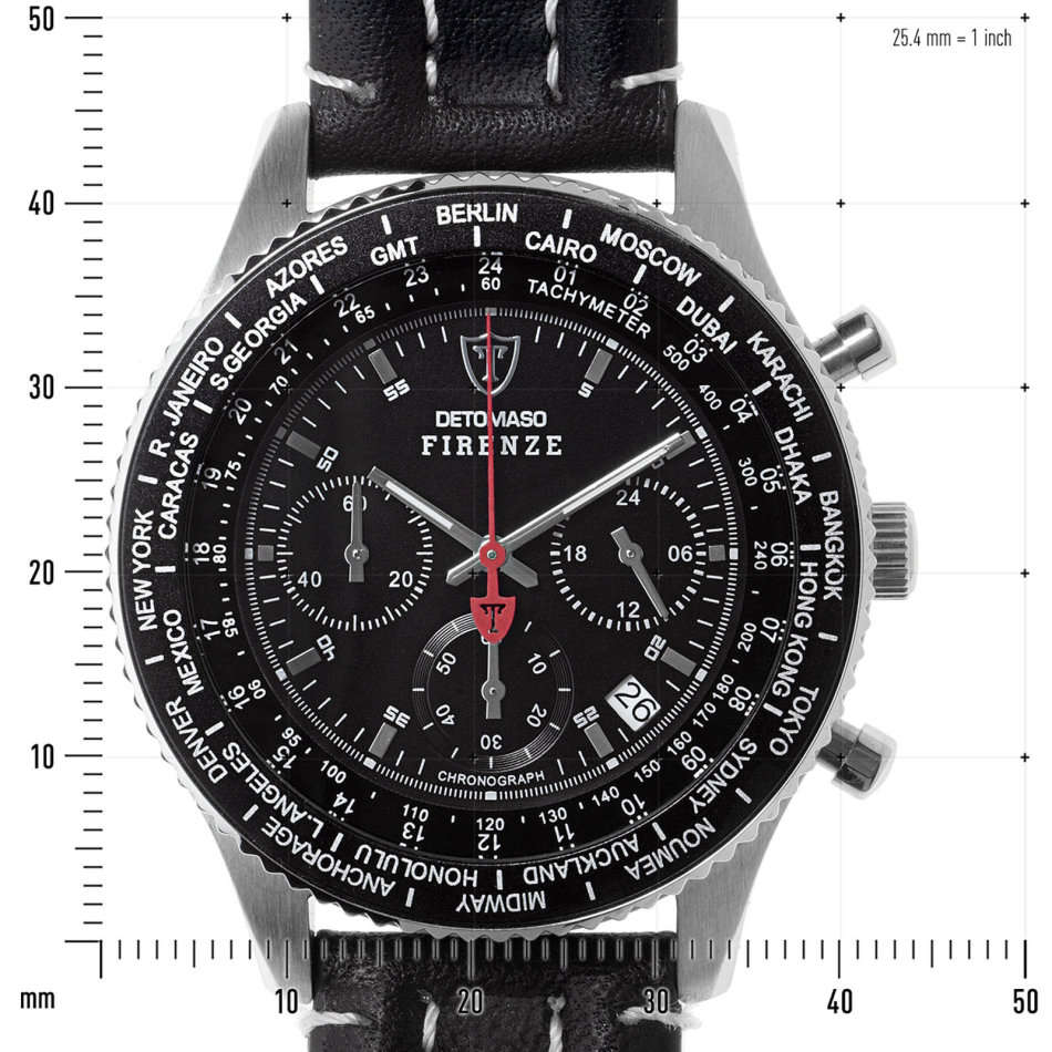 DETOMASO Firenze Mens Wrist Watch Sport Chronograph Stainless Steel Black Leather watch