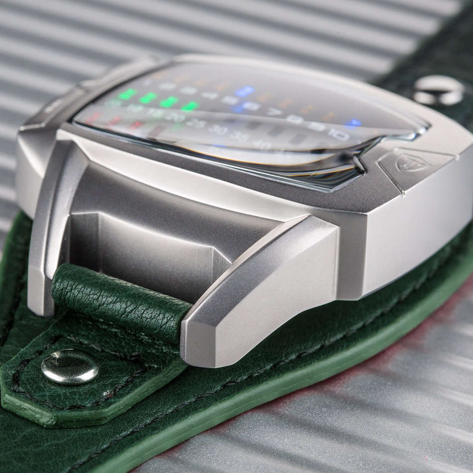 **New** DETOMASO Tecpunk Mens Watch Binary-Look LEDs Stainless Steel Green Leather Watch