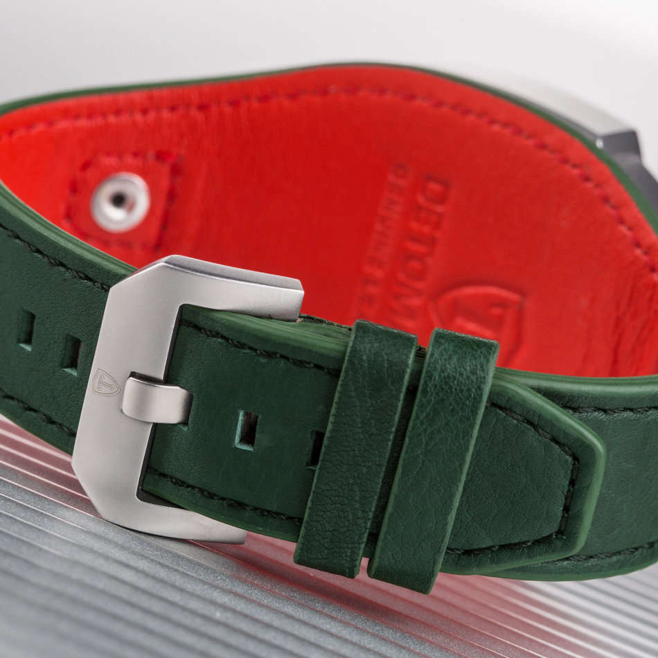 **New** DETOMASO Tecpunk Mens Watch Binary-Look LEDs Stainless Steel Green Leather Watch