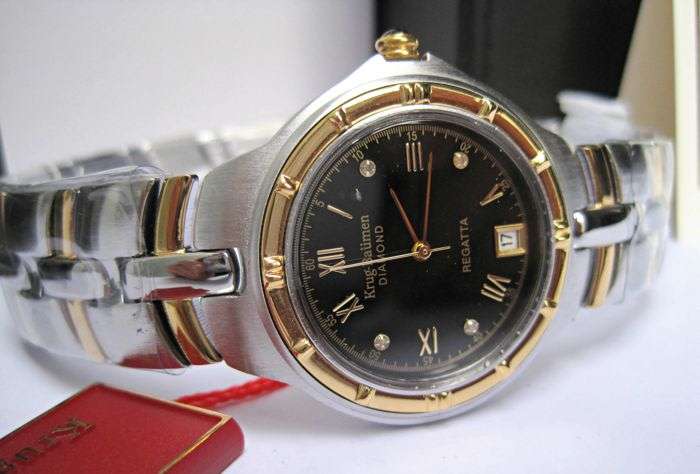 R1 Auction: Retail-£605/ R10,000 Krug Baumen MEN Regatta 4X Real Diamonds Black Dial Two Tone Watch