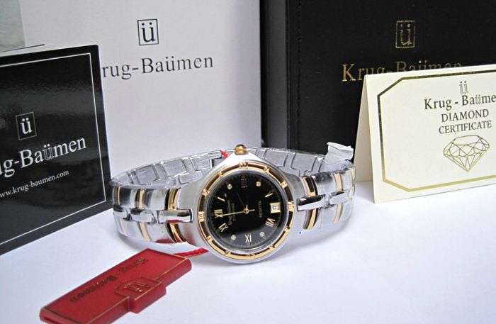 R1 Auction: Retail-£605/ R10,000 Krug Baumen MEN Regatta 4X Real Diamonds Black Dial Two Tone Watch