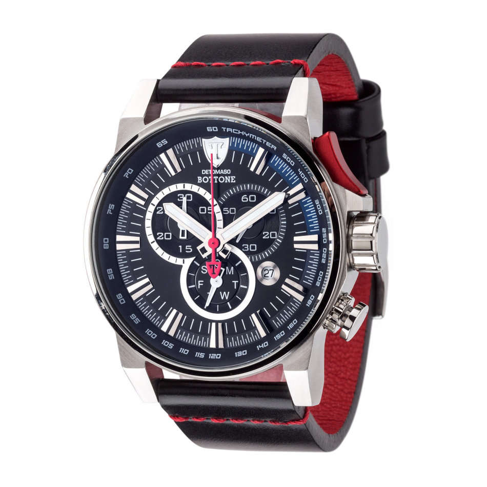 **NEW**DETOMASO BOTTONE Mens Watch Chronograph Stainless Steel Black Leather Strap  watch
