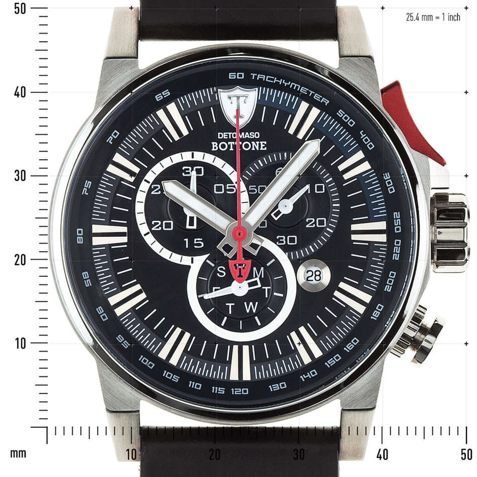 **NEW**DETOMASO BOTTONE Mens Watch Chronograph Stainless Steel Black Leather Strap  watch