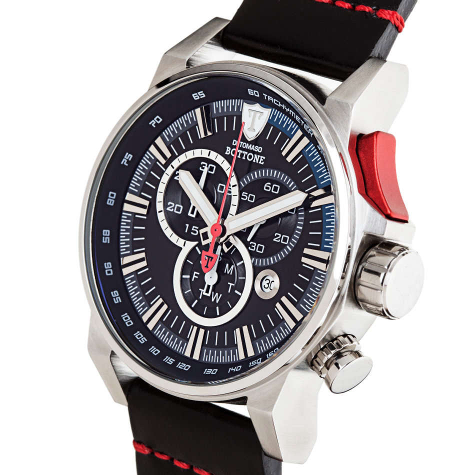 **NEW**DETOMASO BOTTONE Mens Watch Chronograph Stainless Steel Black Leather Strap  watch