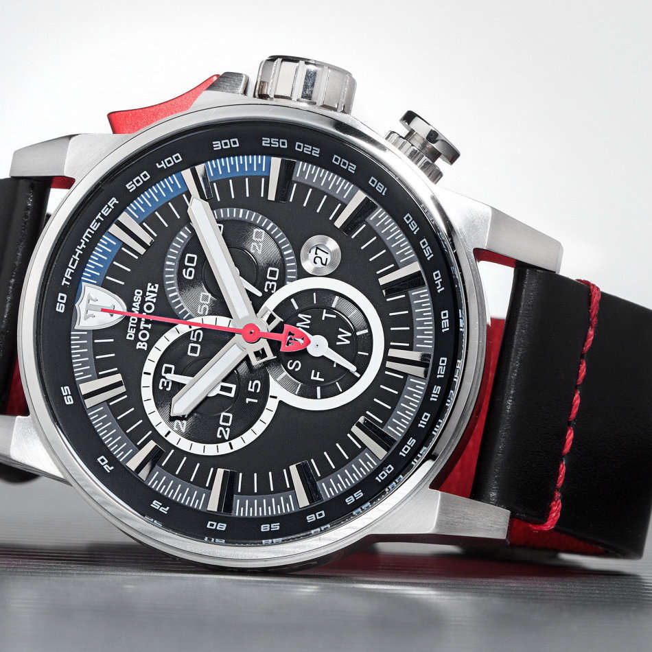 **NEW**DETOMASO BOTTONE Mens Watch Chronograph Stainless Steel Black Leather Strap  watch
