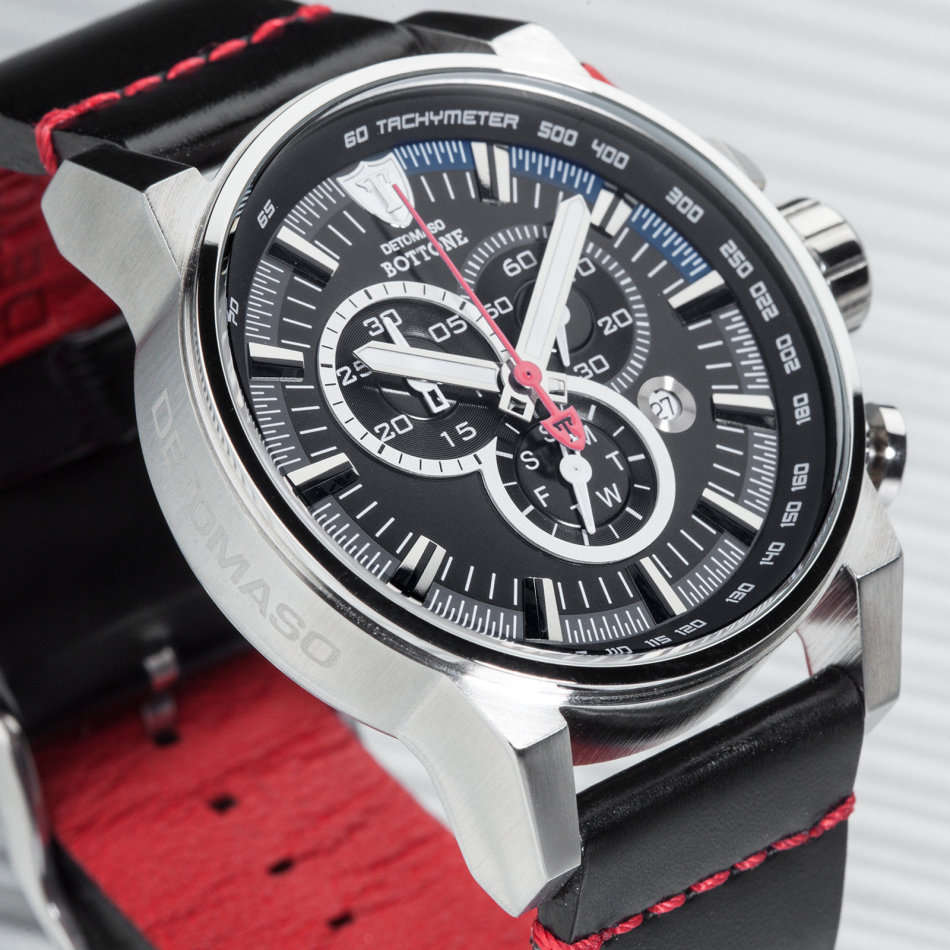 **NEW**DETOMASO BOTTONE Mens Watch Chronograph Stainless Steel Black Leather Strap  watch