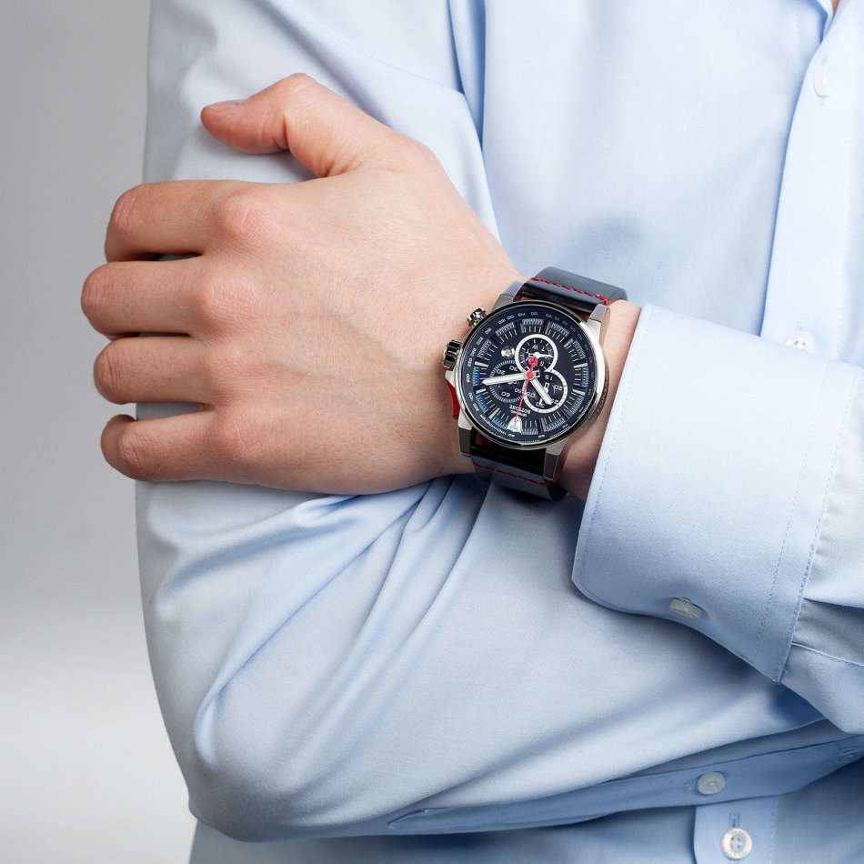 **NEW**DETOMASO BOTTONE Mens Watch Chronograph Stainless Steel Black Leather Strap  watch