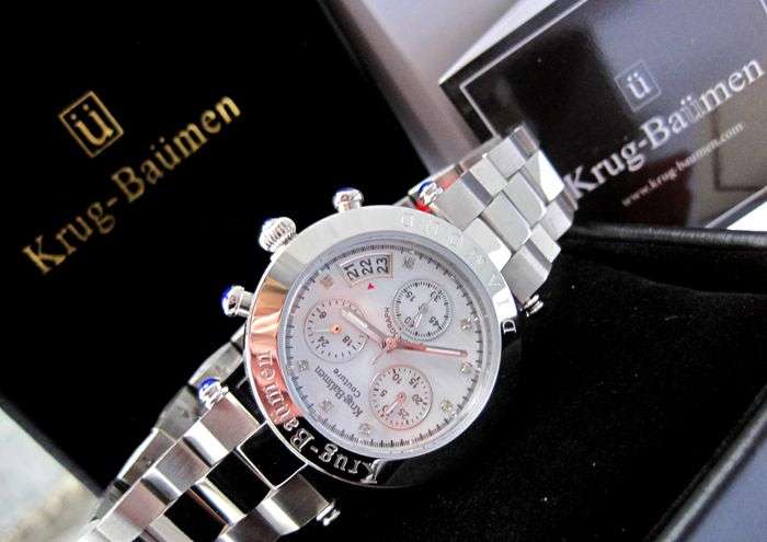 Retail: R12,748.82 Krug Baumen UNISEX Couture Chrono White MOP Diamond Rose Gold Watch RRP £650