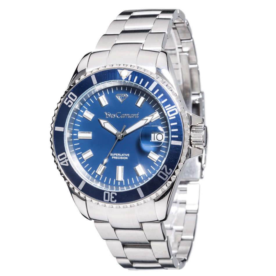 Yves Camani Anwen Mens Wrist Watch Stainless Steel Blue Dial Date 5 ATM Watch