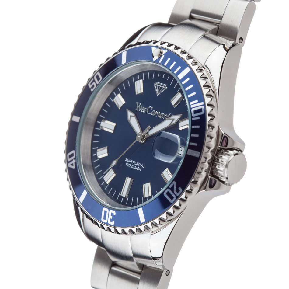 Yves Camani Anwen Mens Wrist Watch Stainless Steel Blue Dial Date 5 ATM Watch