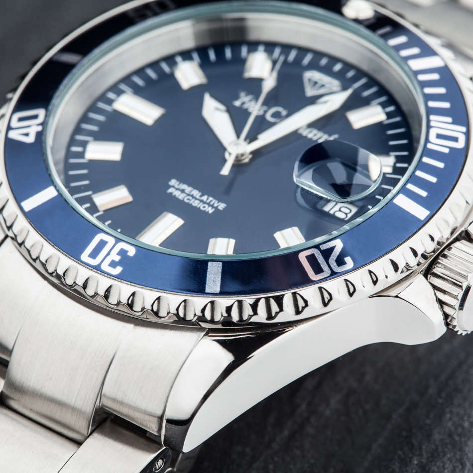 Yves Camani Anwen Mens Wrist Watch Stainless Steel Blue Dial Date 5 ATM Watch