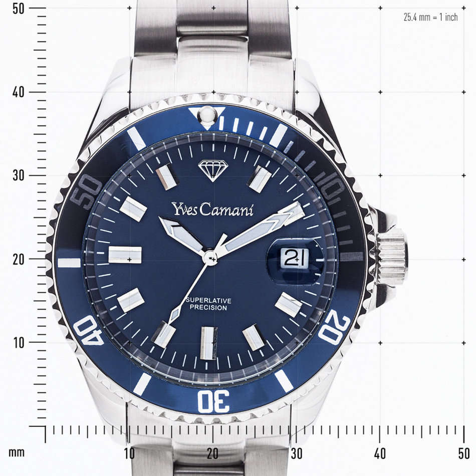 Yves Camani Anwen Mens Wrist Watch Stainless Steel Blue Dial Date 5 ATM Watch