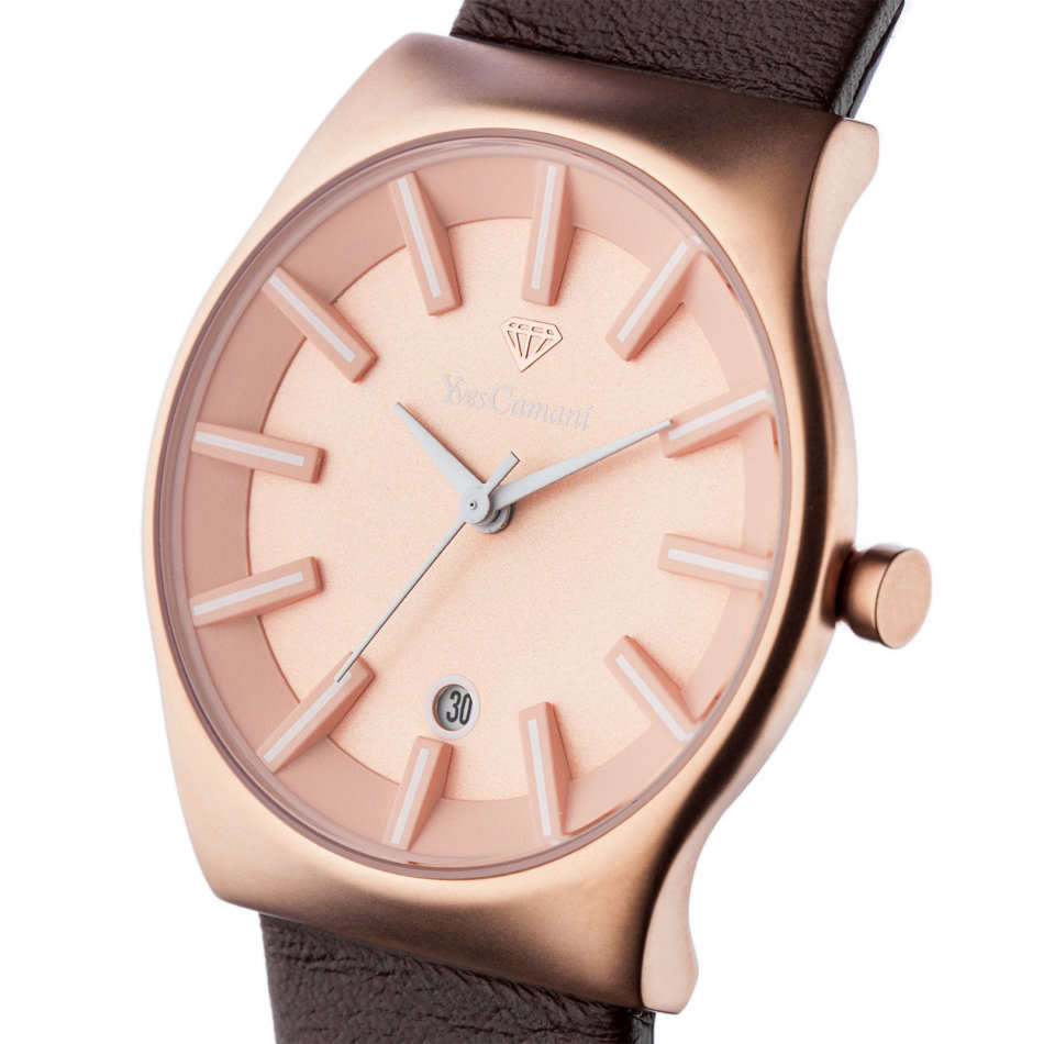 YVES CAMANI Louanne Womens Watch Stainless Steel Rosegold Brown Leather Watch