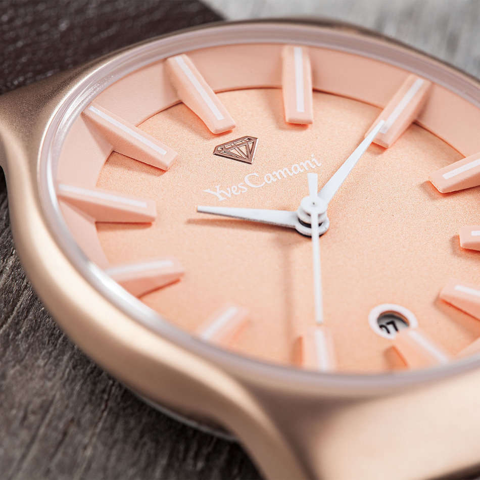 YVES CAMANI Louanne Womens Watch Stainless Steel Rosegold Brown Leather Watch