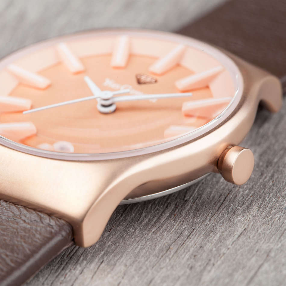 YVES CAMANI Louanne Womens Watch Stainless Steel Rosegold Brown Leather Watch