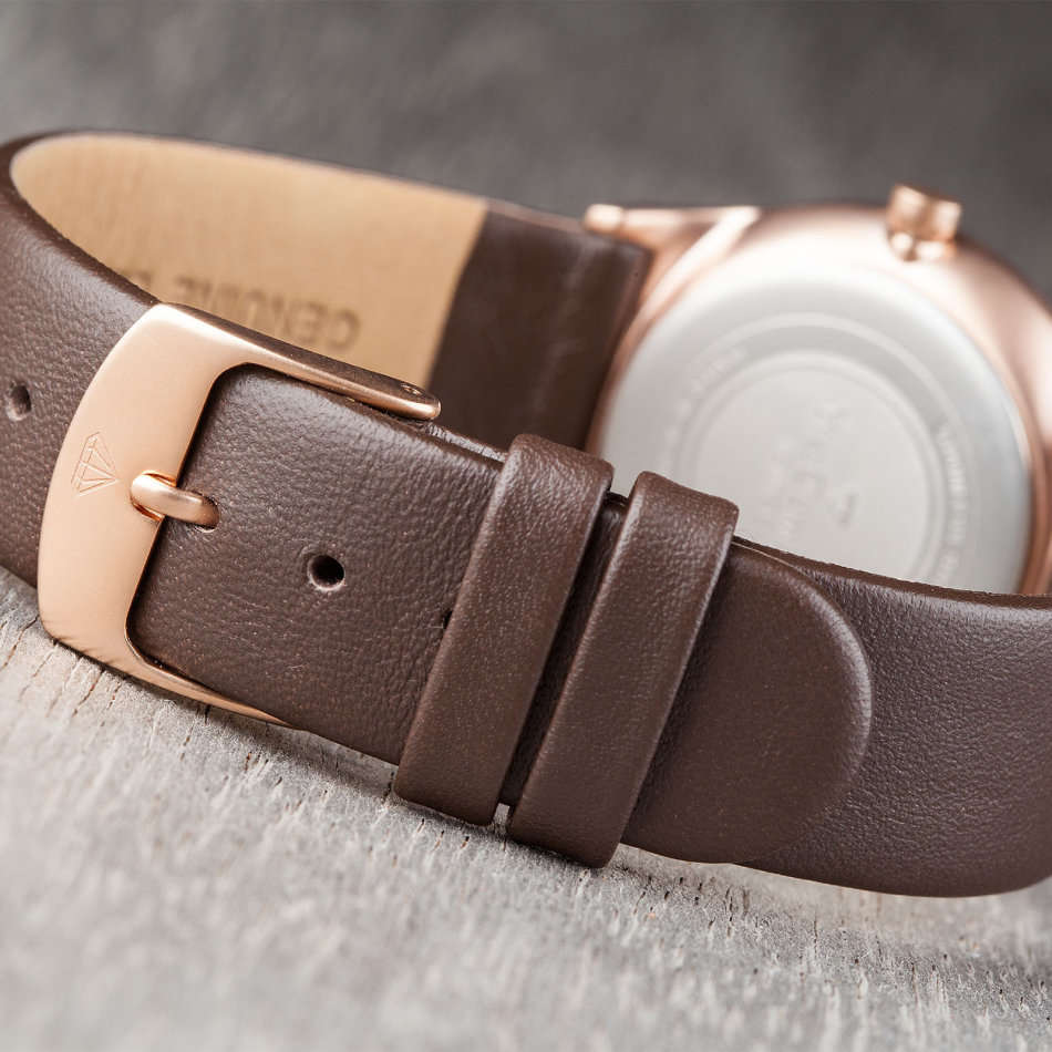 YVES CAMANI Louanne Womens Watch Stainless Steel Rosegold Brown Leather Watch