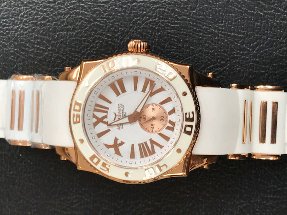 **Brand New** Aquaswiss Unisex Swissport G Silicone Watches - White/Rose Gold Retail: $825