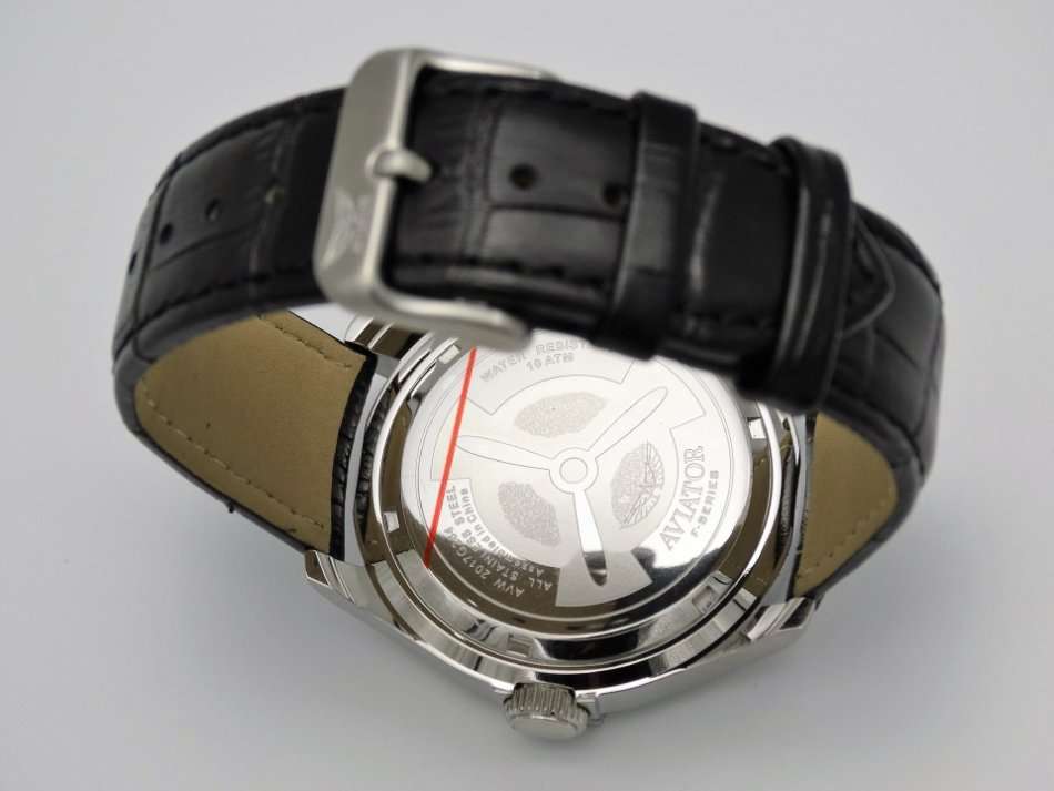 Aviator F Series Multi Function Dual Time ROSE Gold Features Black Leather Watch. 10 ATM