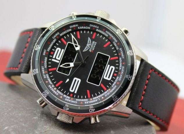 Aviator F-Series men's Black Leather with Red Stitches Pilot Chronograph