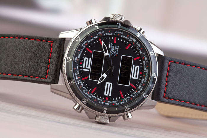 Aviator F-Series men's Black Leather with Red Stitches Pilot Chronograph