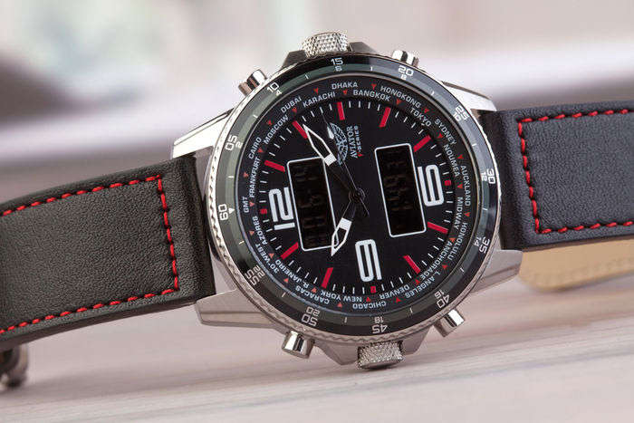 Aviator F-Series men's Black Leather with Red Stitches Pilot Chronograph